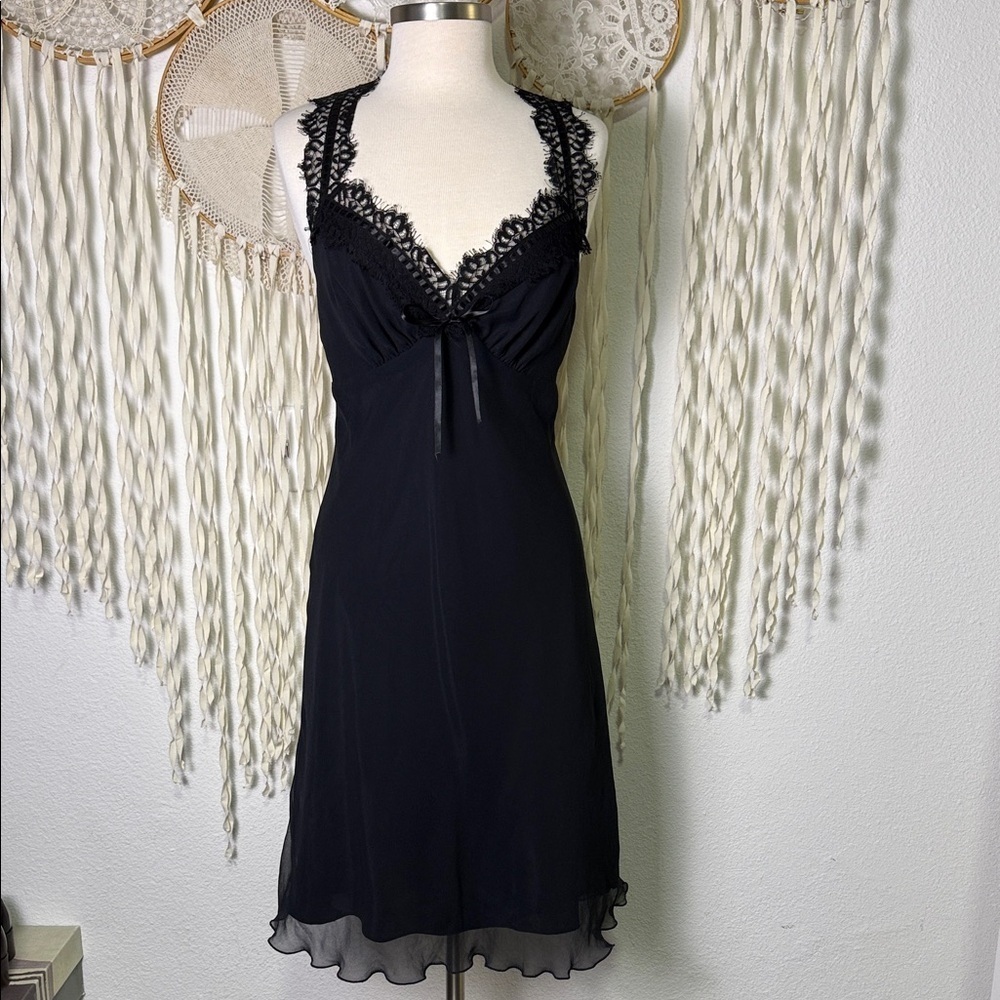 A.B.S | Allen Schwartz Vintage Black Slip Dress with Lace Straps size 12/P